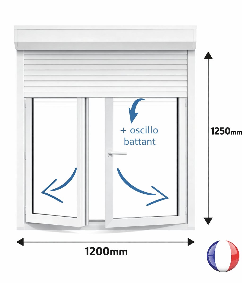 Fenêtre 2 vantaux oscillo - battante – 1250×1200 mm - PEM - Fenêtre PVC